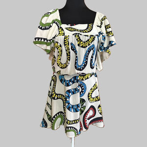 Miss KK Silk Snake Print Romper Cream One Size